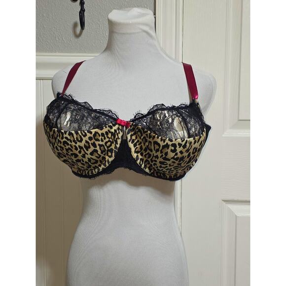 Cacique Other - CACIQUE Bra Womens 42DDD Balconette Animal Print Adj Strap Cheetah Black Lace